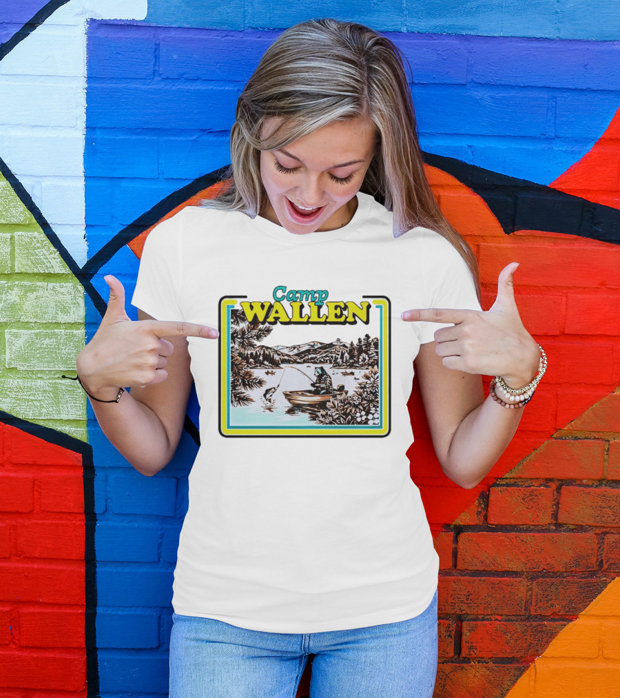 Camp Wallen Bear Fishing In Lake And Mountains Scene T-Shirt