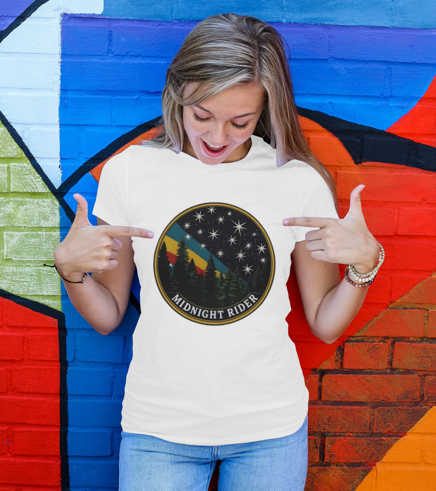 Midnight Rider Starry Night Pine Forest Retro Spectrum T-Shirt