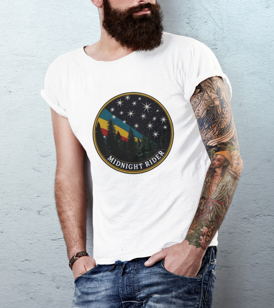 Midnight Rider Starry Night Pine Forest Retro Spectrum T-Shirt