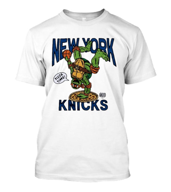 New York Knicks Michelangelo TMNT Pizza Time Basketball Dunk T-Shirt