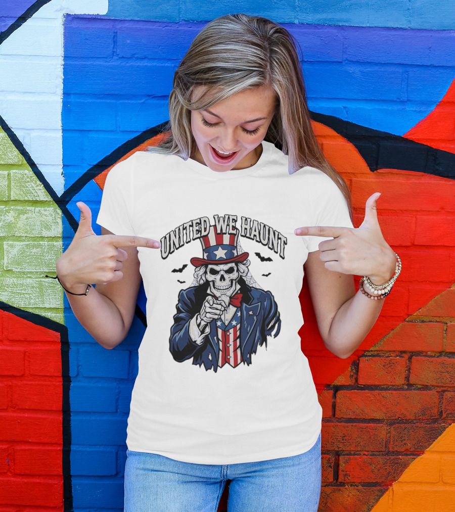 Uncle Sam Skeleton Pointing United We Haunt Halloween Bats T-Shirt