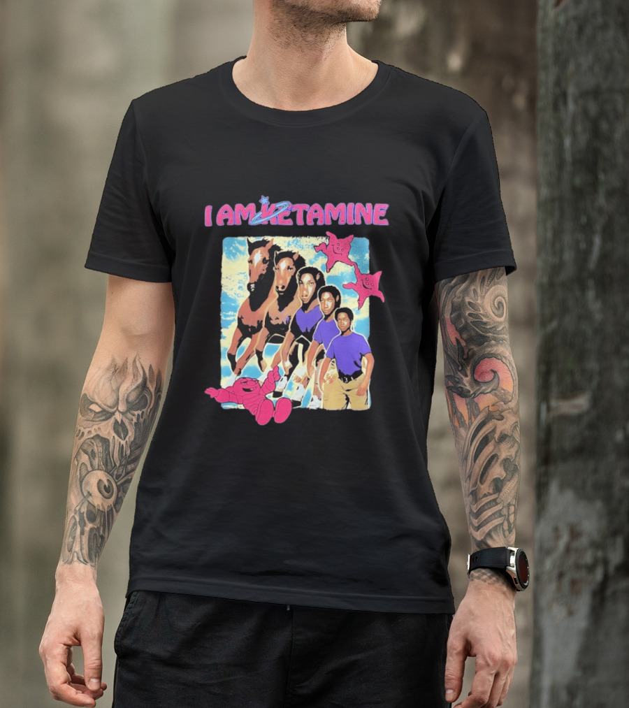 I AM KETAMINE Horse Morph Psychedelic Character Pink Stars T-Shirt