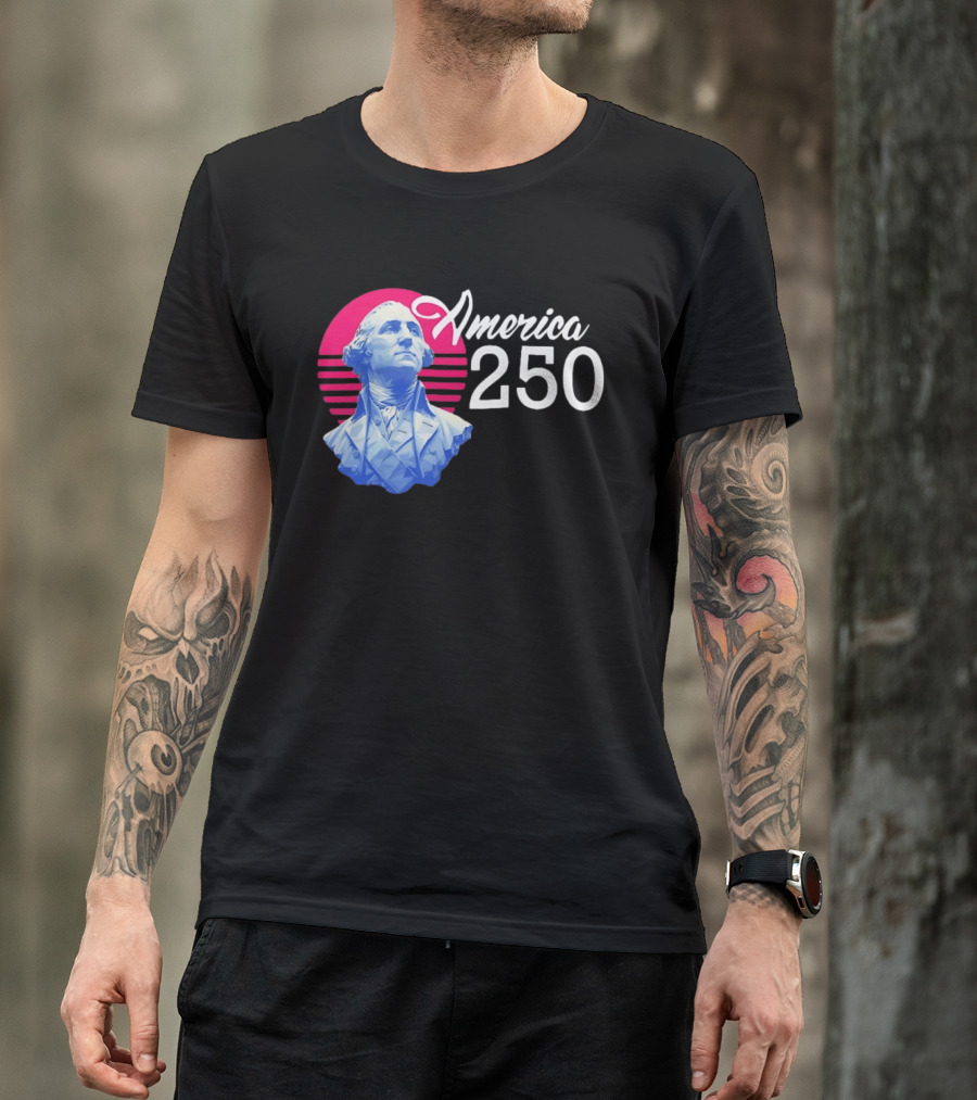 George Washington America 250 Synthwave Retro Bust T-Shirt