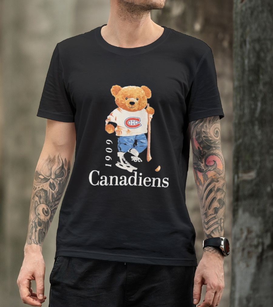 Montreal Canadiens 1909 Hockey Bear With Stick And Skates T-Shirt