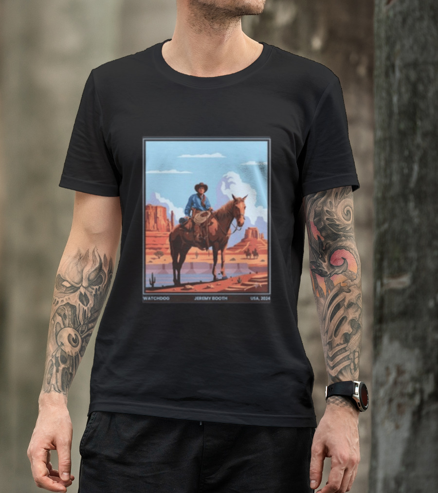 Dog Jeremy Booth USA 2020 Cowboy And Horse Desert Scene T-Shirt