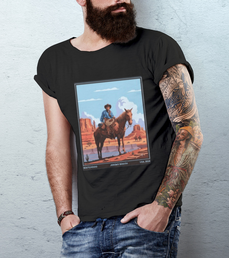 Dog Jeremy Booth USA 2020 Cowboy And Horse Desert Scene T-Shirt