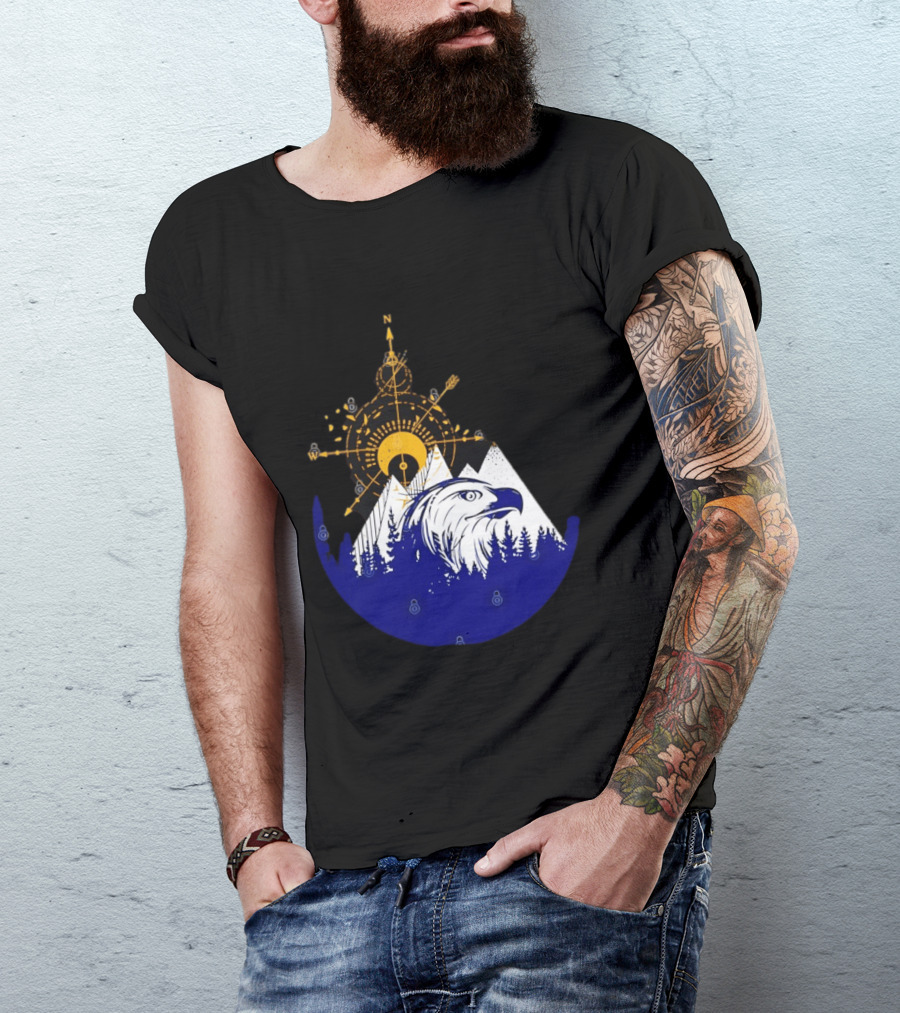 Eagle And Compass With Mountain Forest T-Shirt
