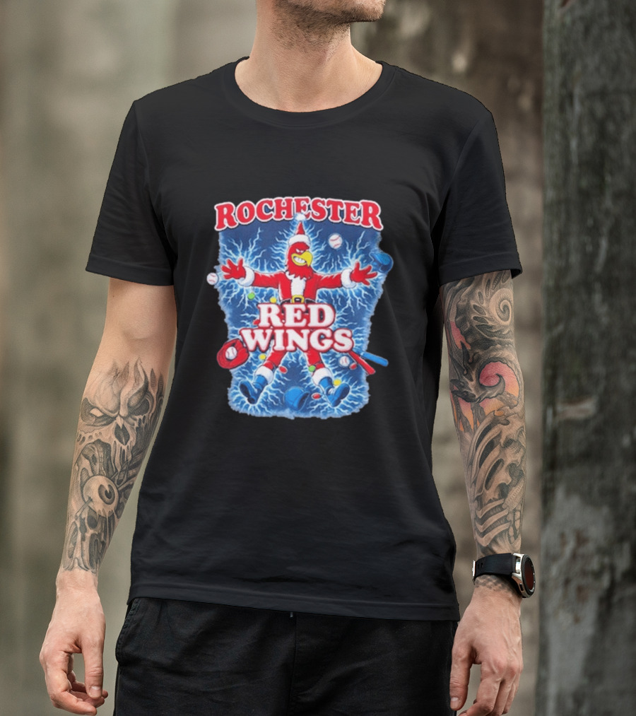 Rochester Red Wings Holiday Meltdown Christmas Santa Bird With Baseball T-Shirt
