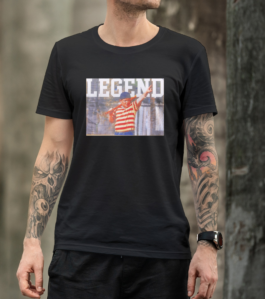 Sandlot Legend Striped Kid Holding Bat Pointing T-Shirt