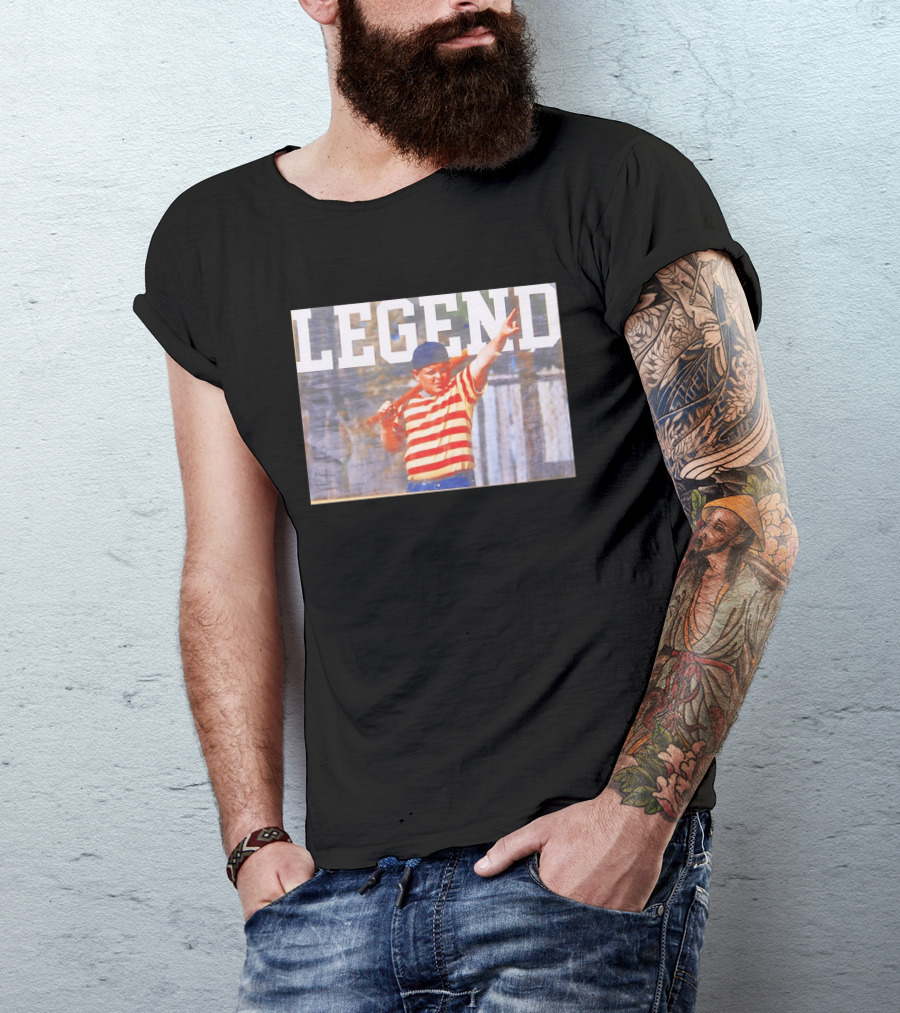 Sandlot Legend Striped Kid Holding Bat Pointing T-Shirt