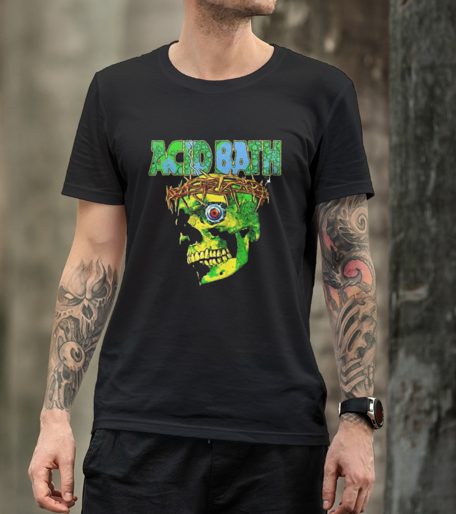 Acid Bath 2026 EU And UK Tour Green Skull Crown Of Thorns Dates Back T-Shirt