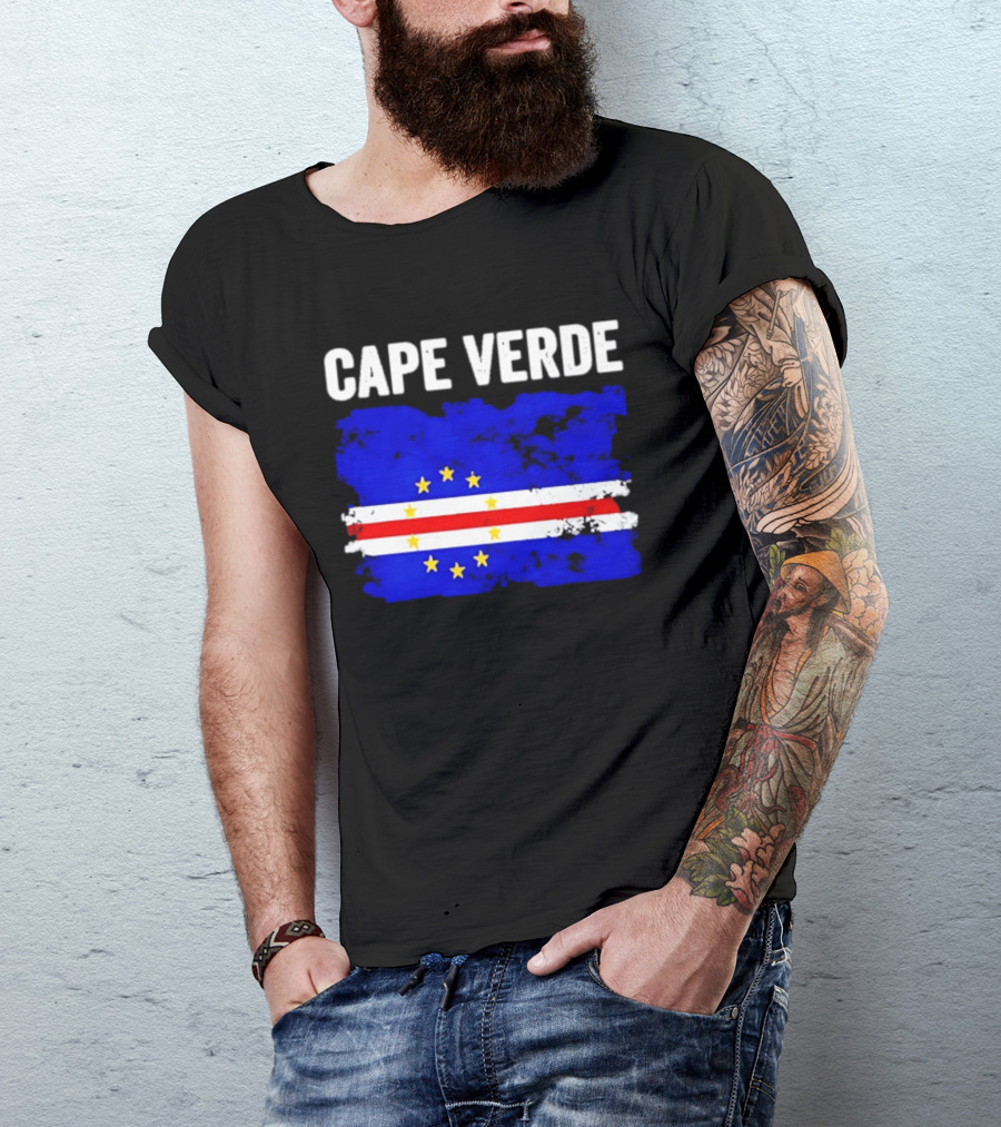 Cape Verde Distressed Flag Design Six Yellow Stars T-Shirt
