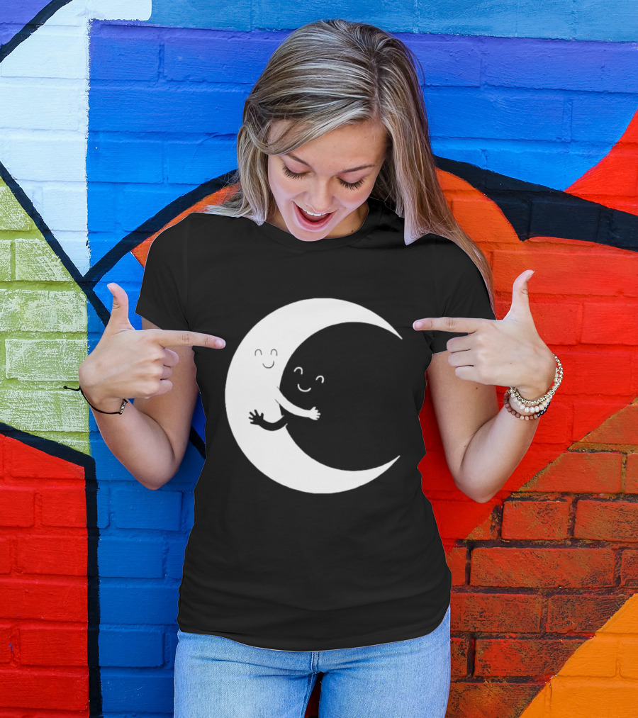 Celestial Hugging Moon Crescent Night Sky Space T-Shirt
