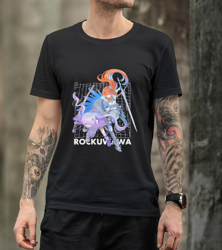 Rockuwawa Anime Warrior Girls Sword Katana Grid T-Shirt