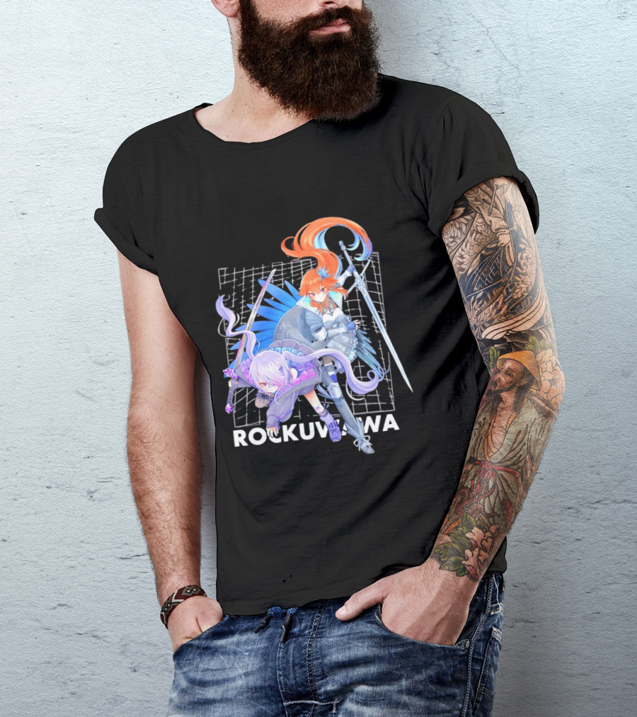 Rockuwawa Anime Warrior Girls Sword Katana Grid T-Shirt
