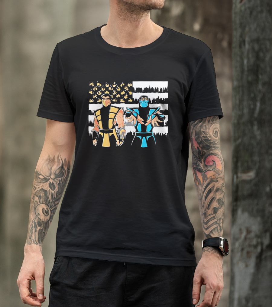 Mortal Kombat Scorpion Sub Zero Fire Ice American Flag T-Shirt