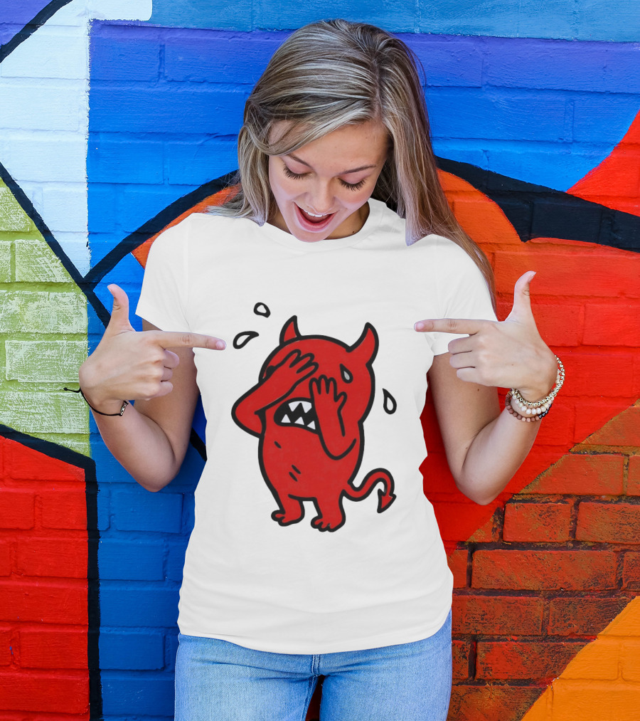 Devil Cartoon Facepalm Panicking Sweating Emoji T-Shirt