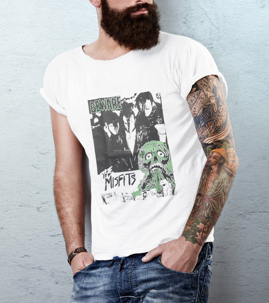 Beware The Misfits Horror Punk Band Skull Green T-Shirt