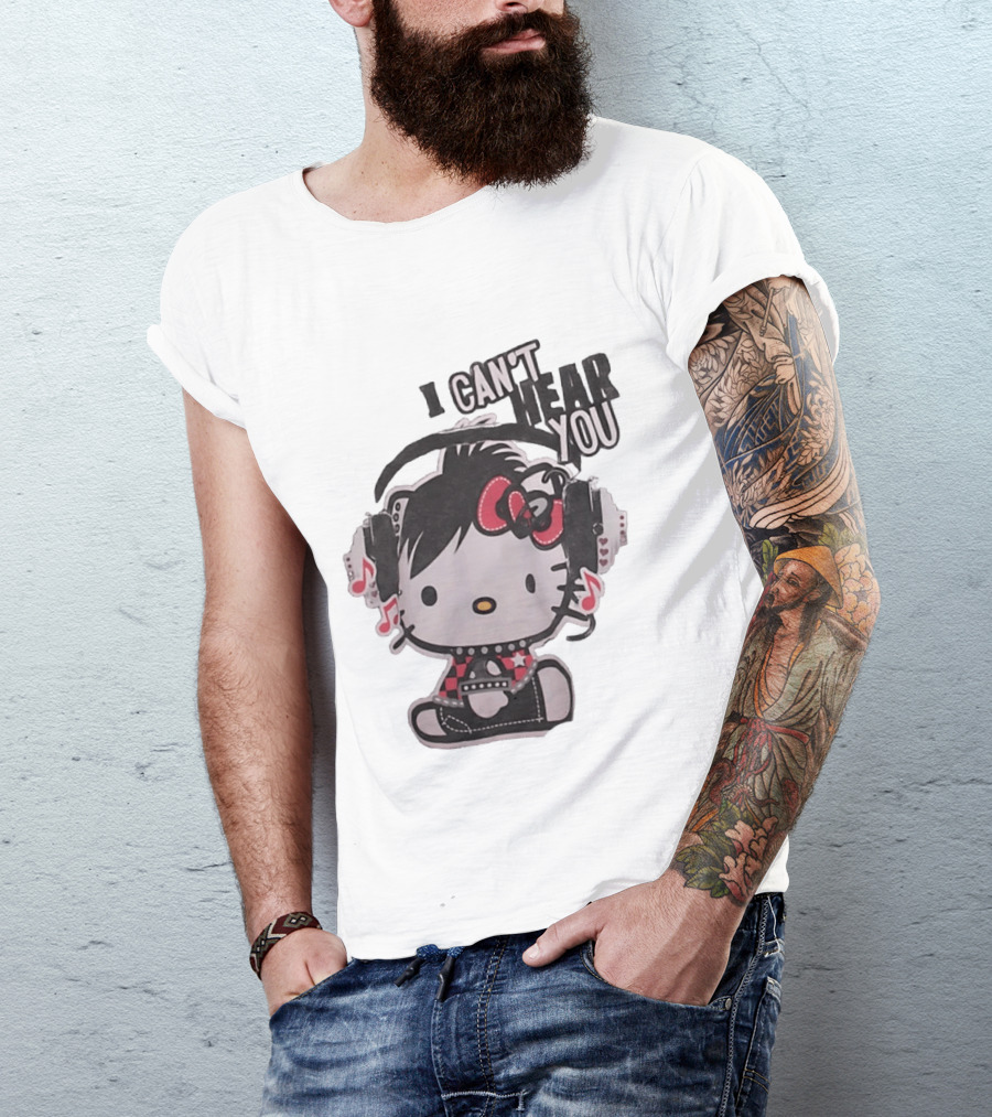 Hello Kitty I Can't Hear You Headphones Music Emo T-Shirt
