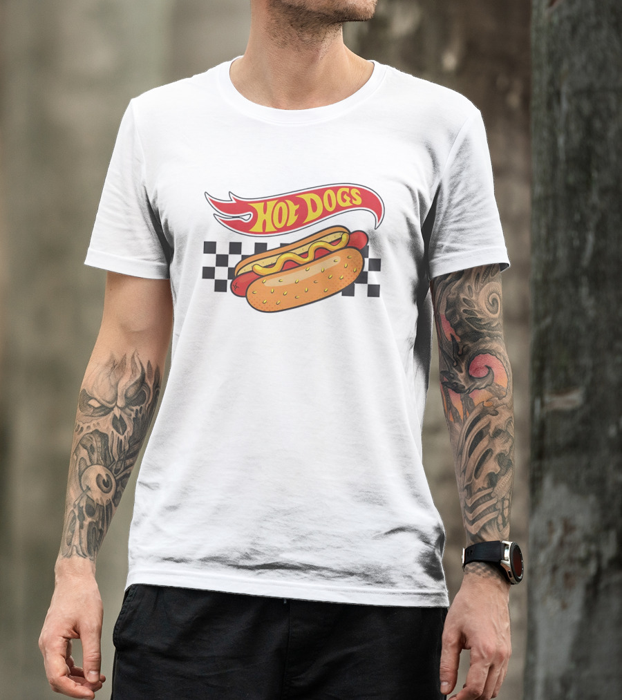 Hot Dogs Checkerboard Flame And Bun T-Shirt