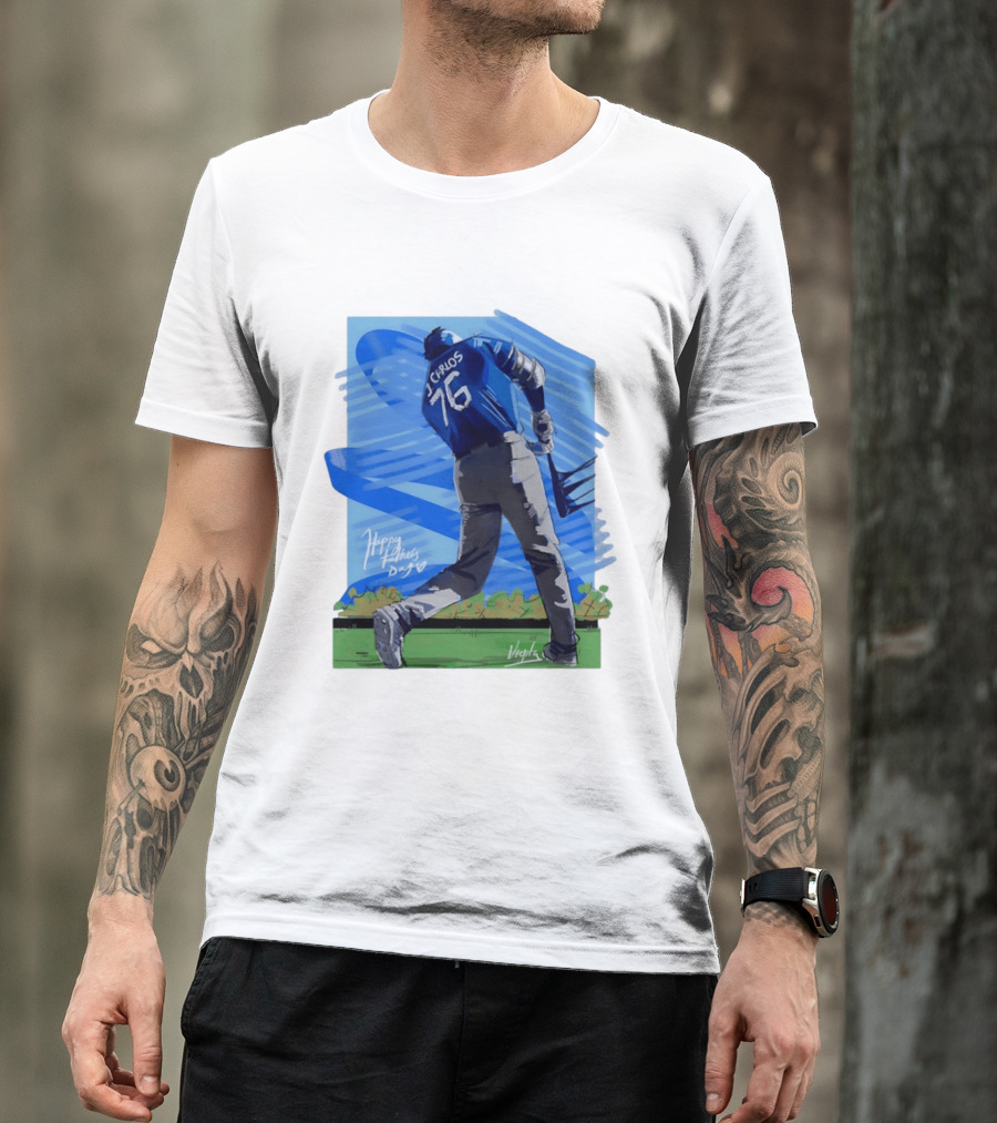 Carlos 76 Happy Fathers Day Baseball Player Sports T-Shirt
