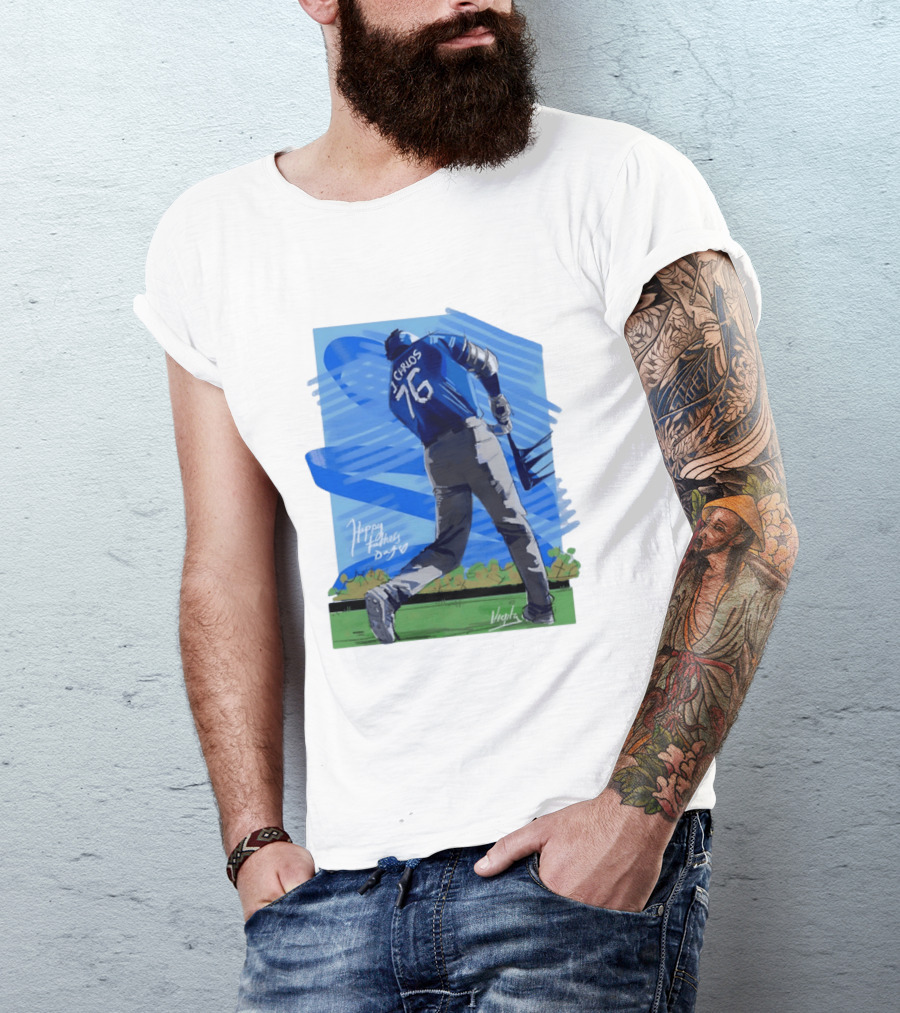 Carlos 76 Happy Fathers Day Baseball Player Sports T-Shirt