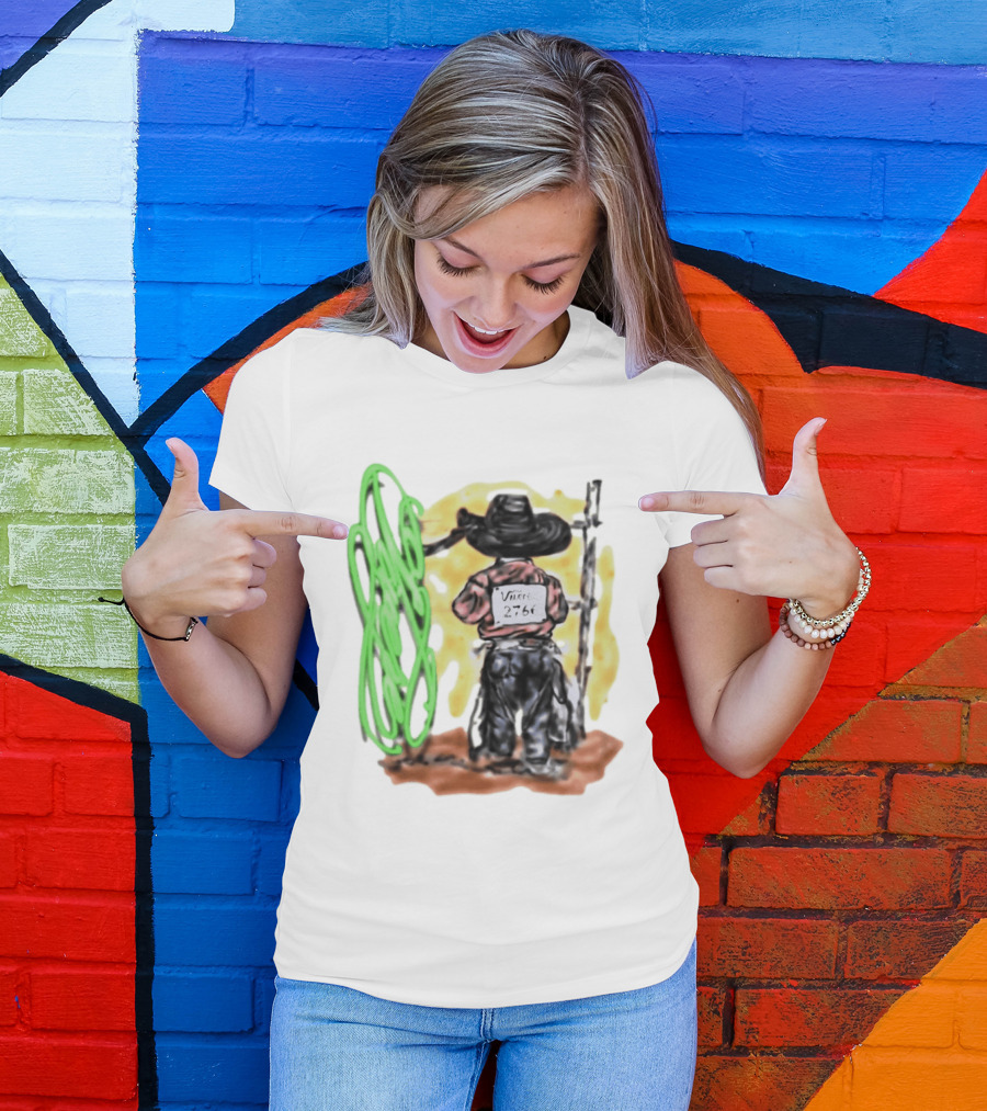 Vnere 2766 Cowboy Vintage Western Art With Hat And Fence T-Shirt