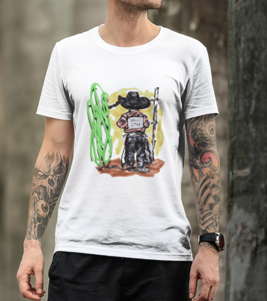 Vnere 2766 Cowboy Vintage Western Art With Hat And Fence T-Shirt