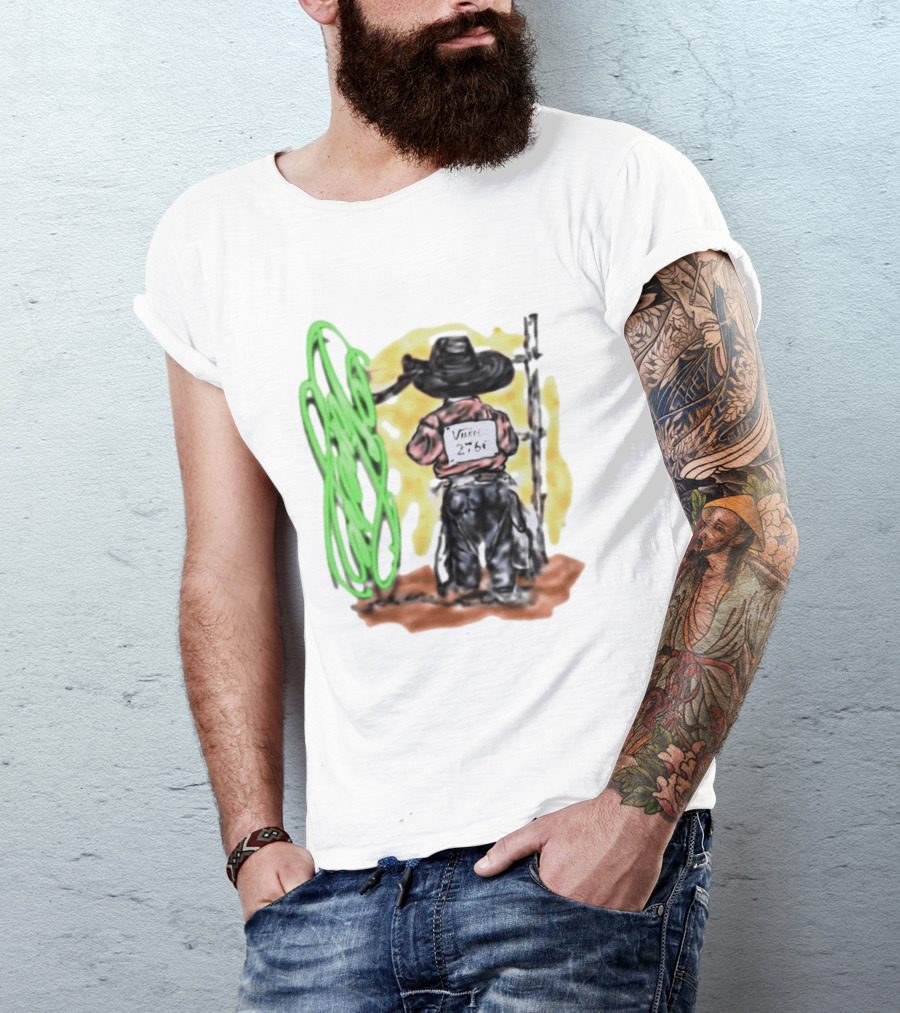 Vnere 2766 Cowboy Vintage Western Art With Hat And Fence T-Shirt