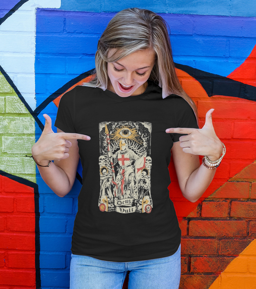 Zero Foxtrot Deus Vult Knight Templar Crusader With Eye Of Providence And Skulls T-Shirt