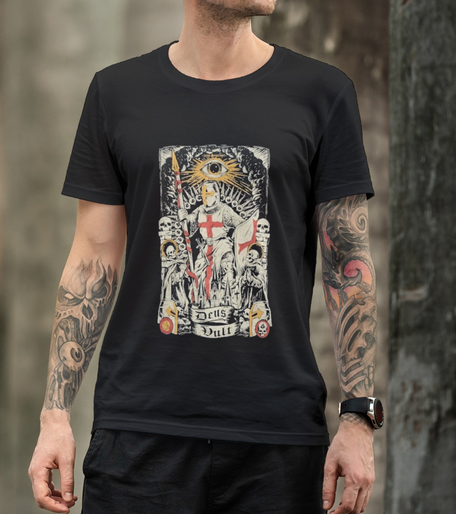 Zero Foxtrot Deus Vult Knight Templar Crusader With Eye Of Providence And Skulls T-Shirt
