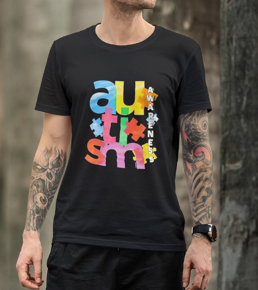 Autism Awareness Puzzle Colorful Letters And Pieces T-Shirt