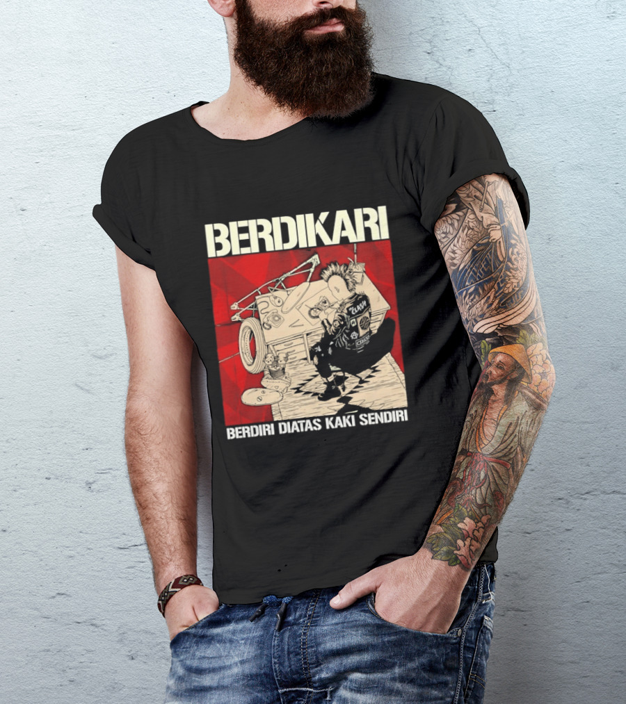 Berdikari Berdiri Diatas Kaki Sendiri Red Checkerboard Racing Motif T-Shirt