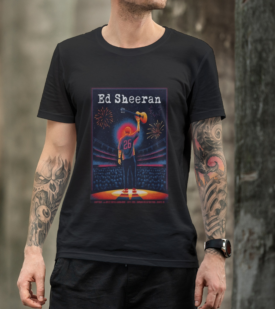 Ed Sheeran July 4 2026 Empower Field Mile High Denver CO Concert Fireworks And Guitar T-Shirt