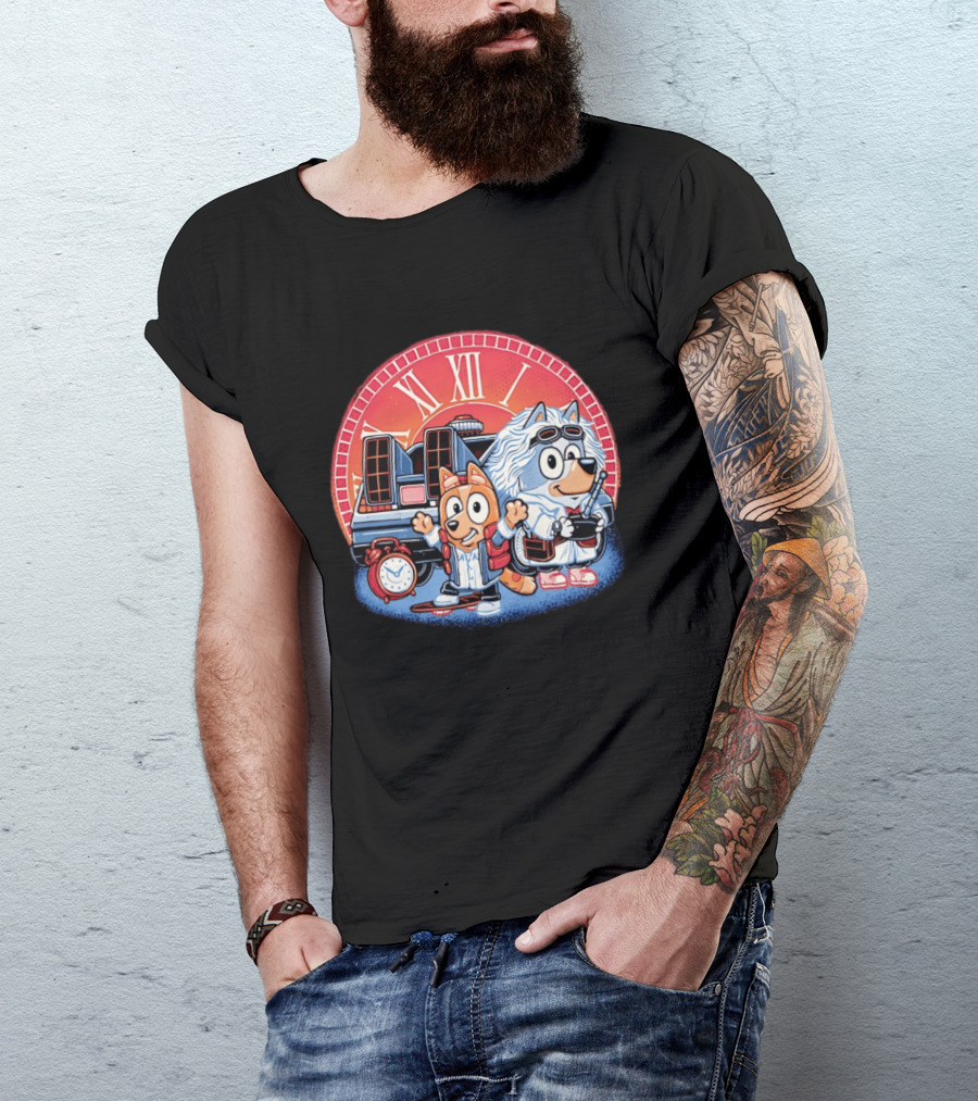 Bluey And Chilli Bark In Time Doc Brown Marty McFly T-Shirt