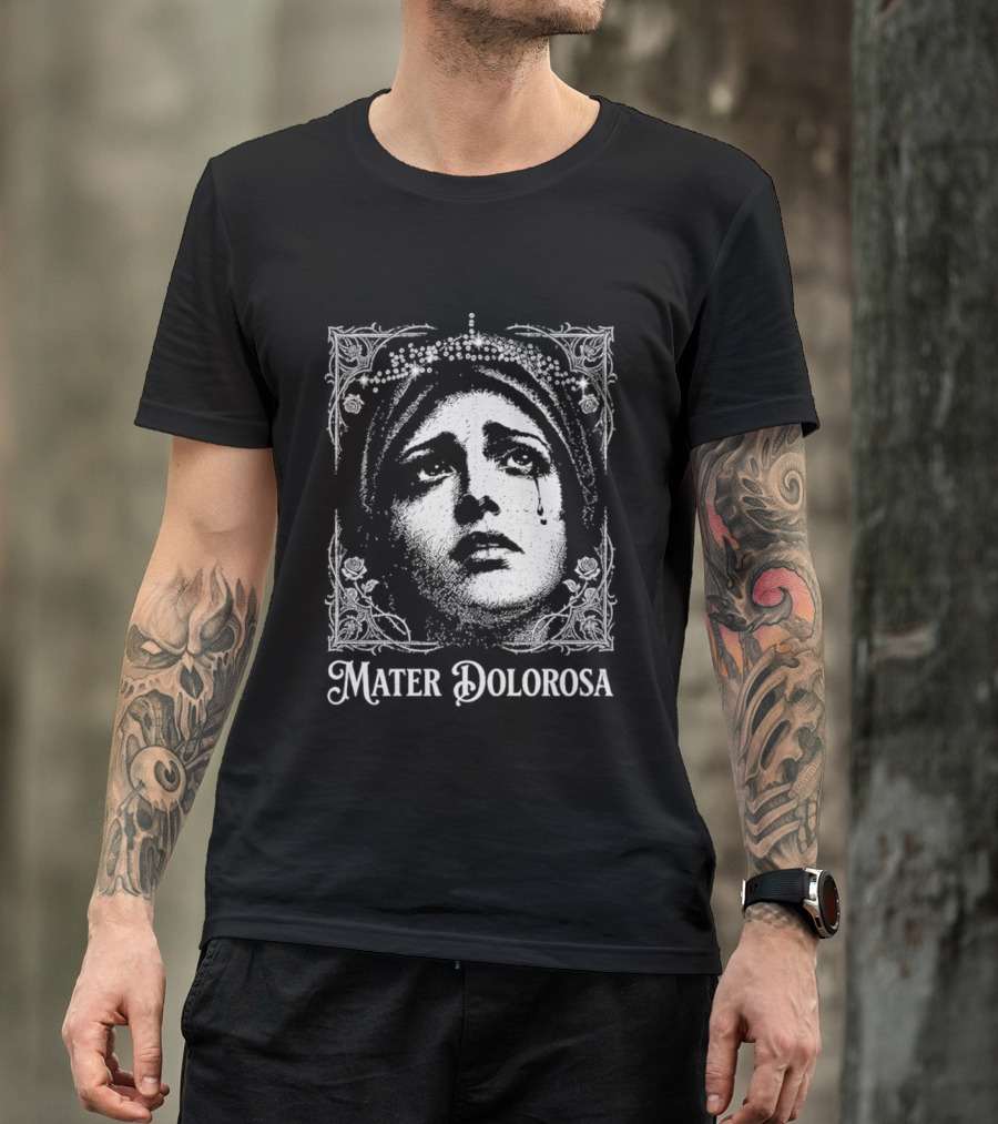 Mater Dolorosa Gothic Crying Virgin Mary Rhinestone T-Shirt