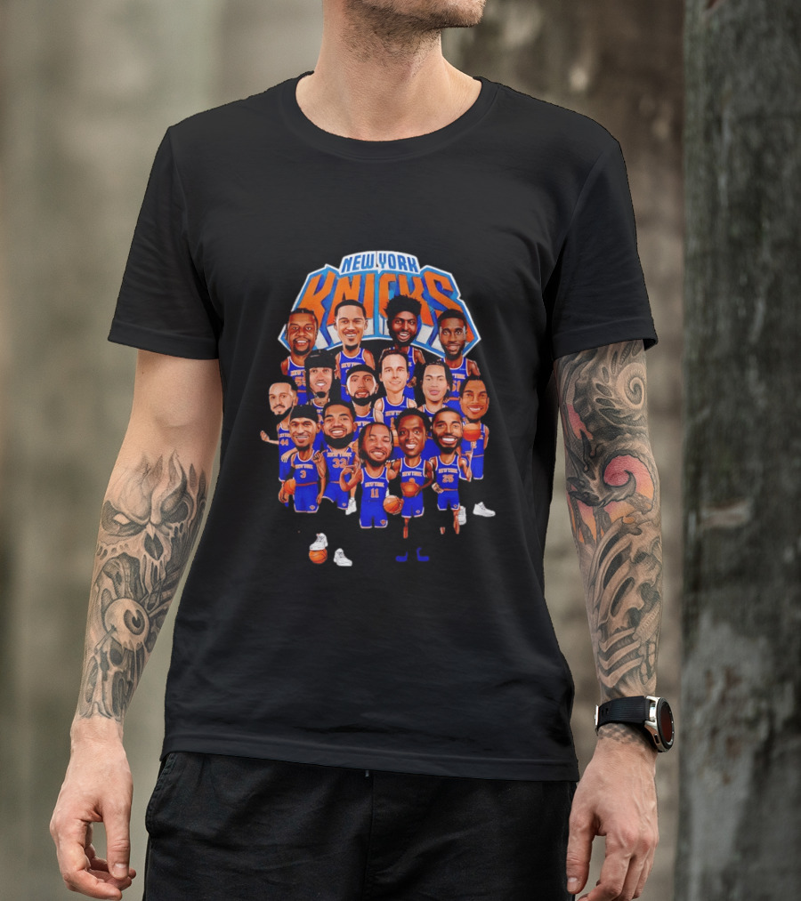 New York Knicks NBA Caricature Roster Jalen Brunson Karl Anthony Towns T-Shirt