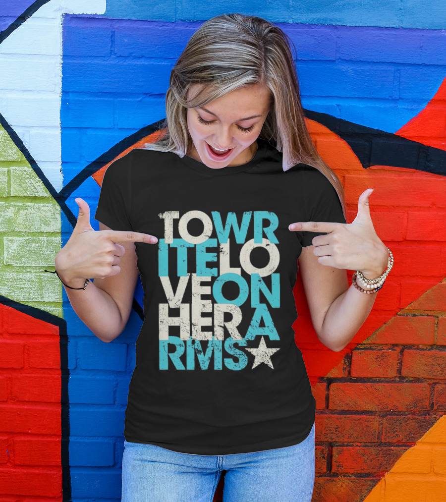 Tower Love Hero Arms Distressed Text Star T-Shirt