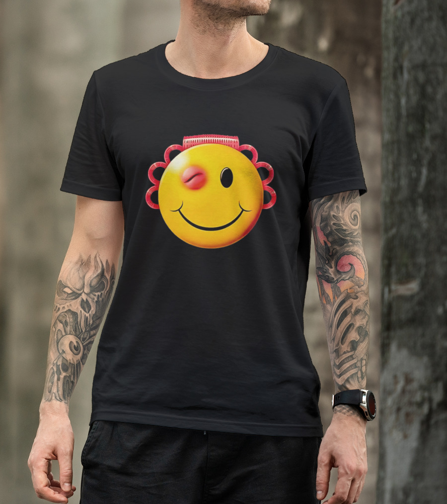 Winking Smiley Face Emoji With Hair Rollers T-Shirt