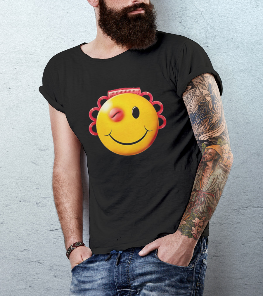 Winking Smiley Face Emoji With Hair Rollers T-Shirt
