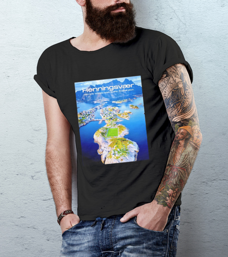 Henningsvaer With The World's Most Scenic Football Pitch Aerial View T-Shirt