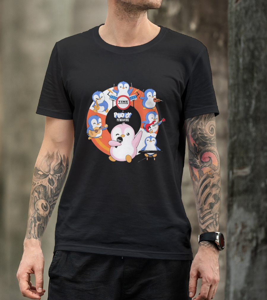 Pudgy Penguins Time Machine Band Musical Penguins Party T-Shirt