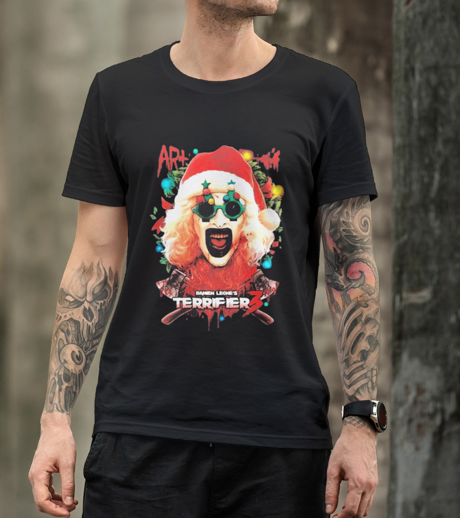 Damien Leone's Terrifier 3 Yuletide Terror Art The Clown Christmas Horror T-Shirt
