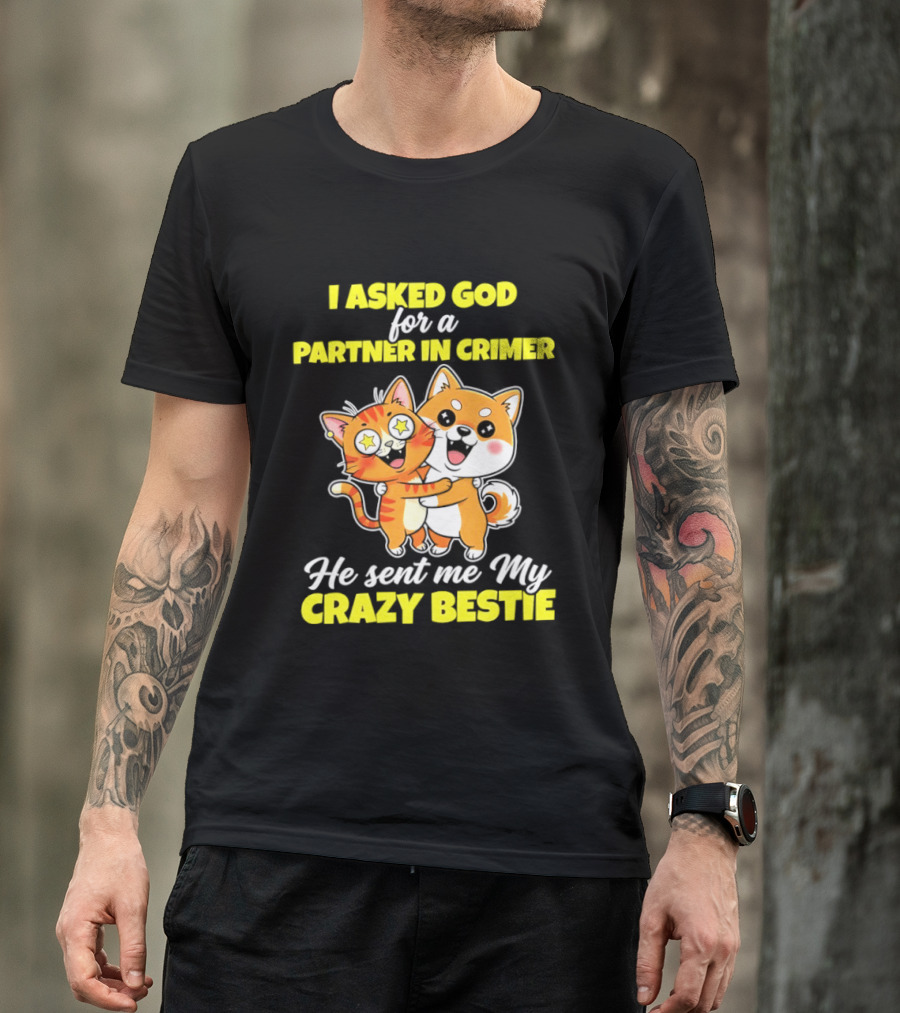 Dog And Cat I Asked God For A Partner In Crime He Sent Me My Crazy Bestie T-Shirt