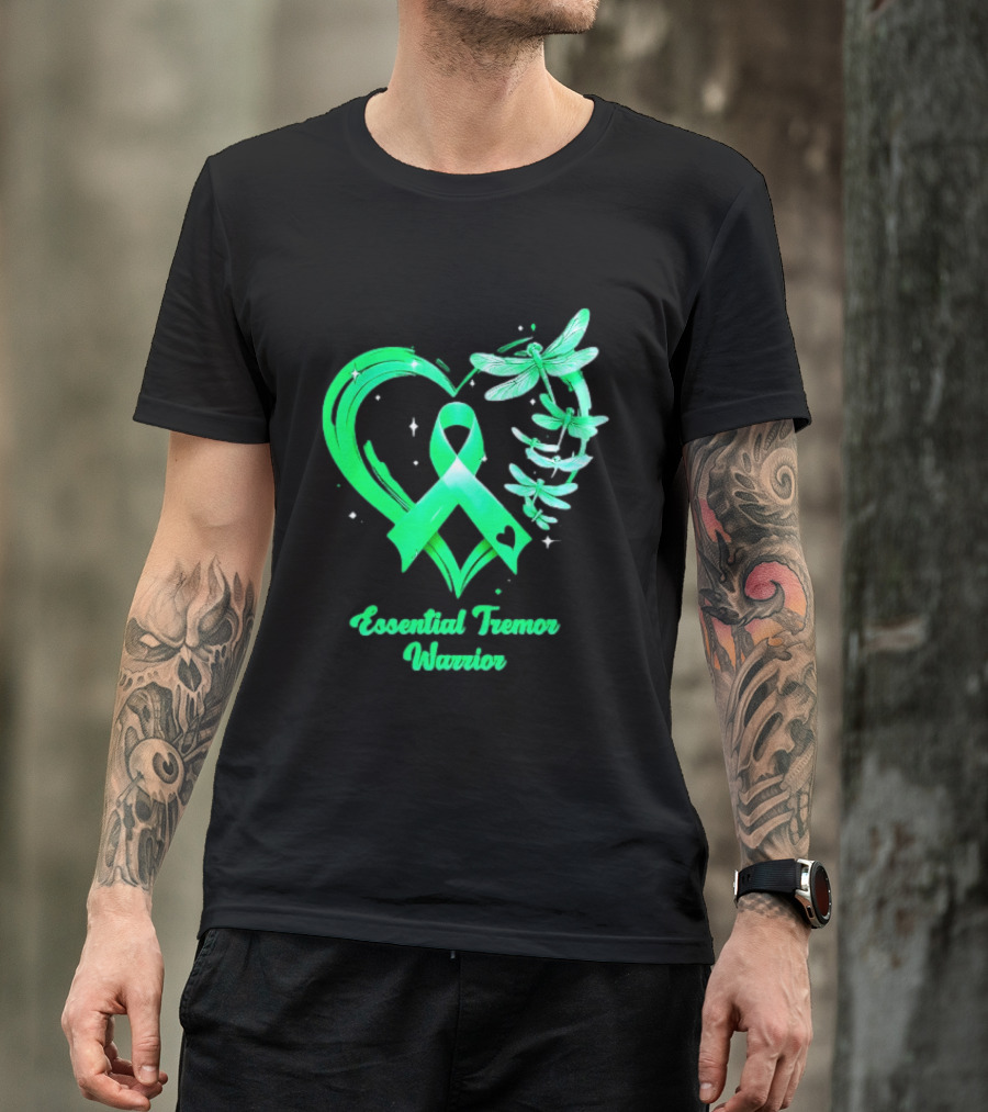 Essential Tremor Warrior Teal Ribbon Dragonfly Heart T-Shirt