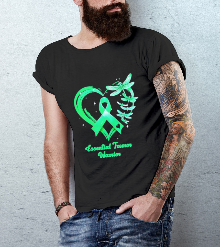 Essential Tremor Warrior Teal Ribbon Dragonfly Heart T-Shirt