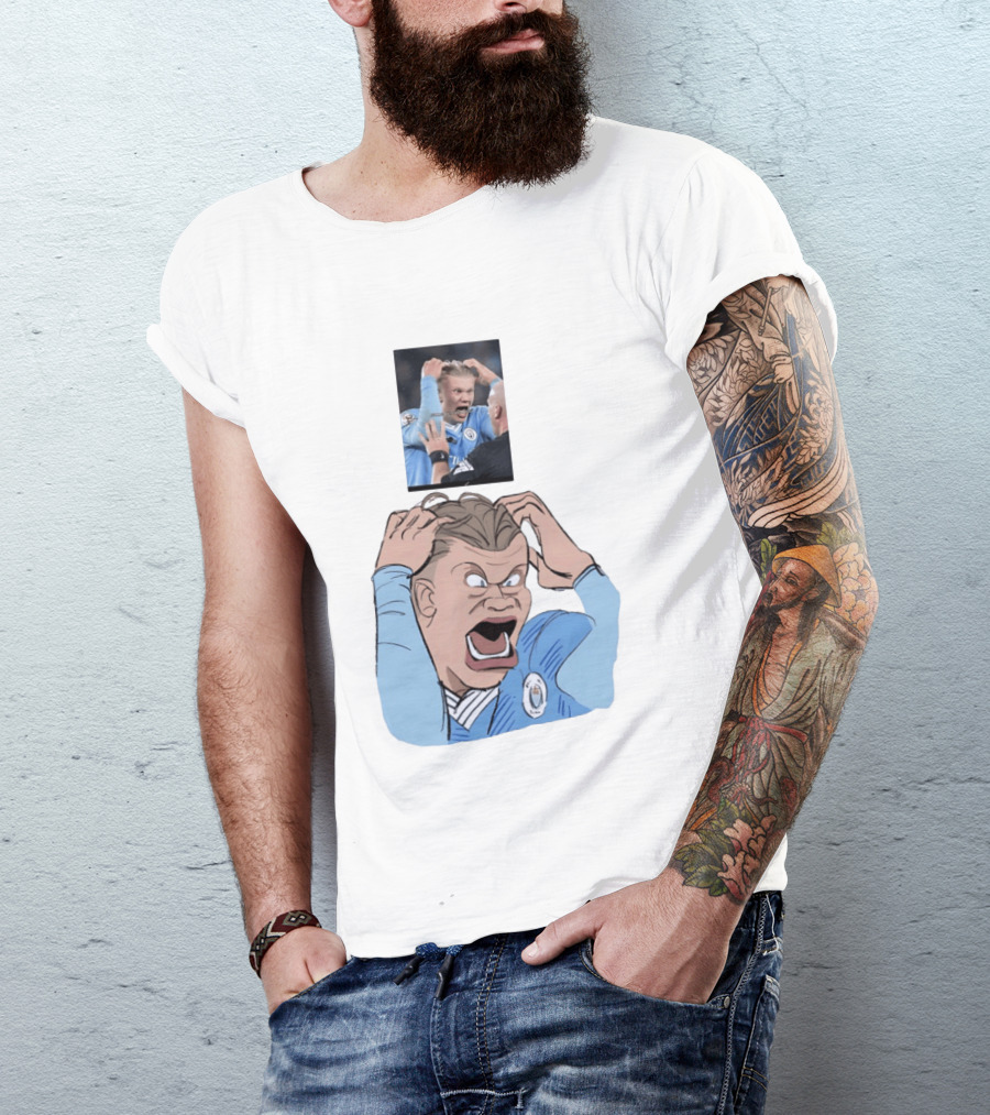 Erling Haaland Frustrated Screaming Football Cartoon Referee Reaction T-Shirt
