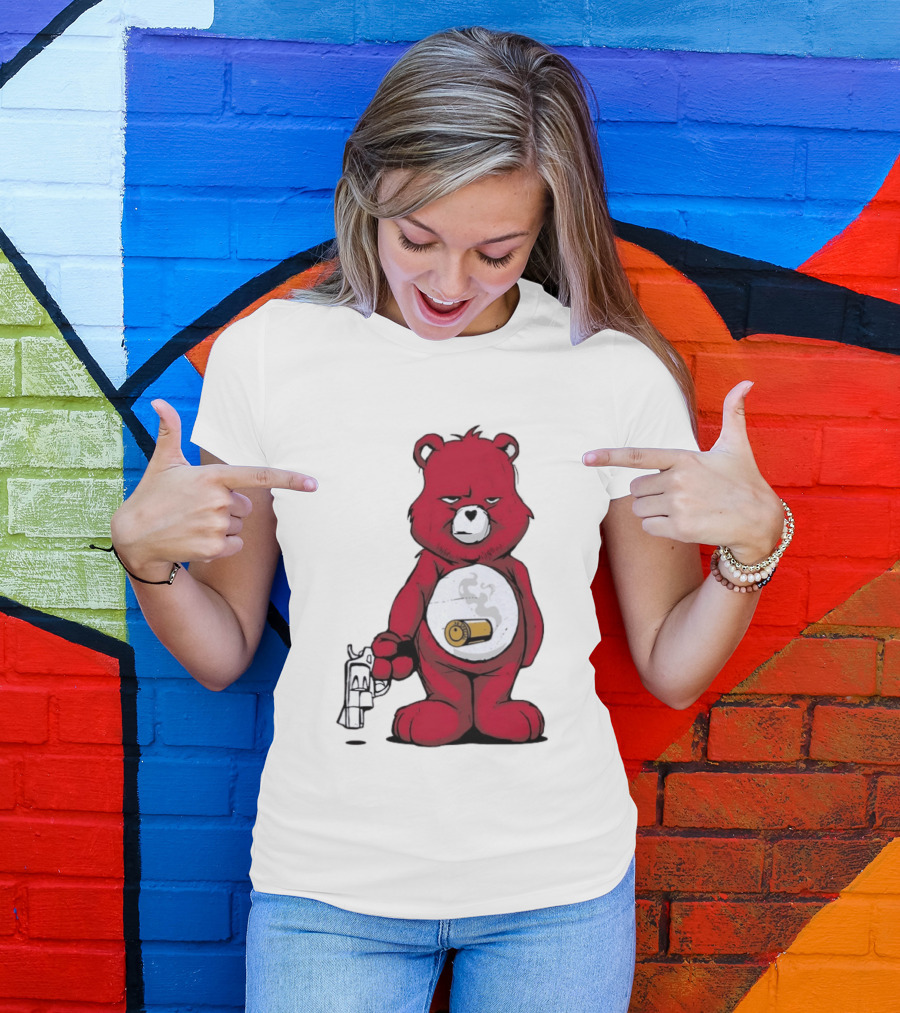 Red Bear With Revolver .38 Special Bullet Smoke T-Shirt