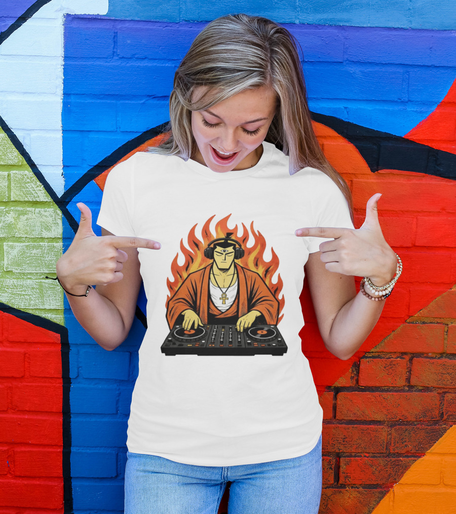 Samurai Jack DJing With Headphones Fire Music Mixer T-Shirt