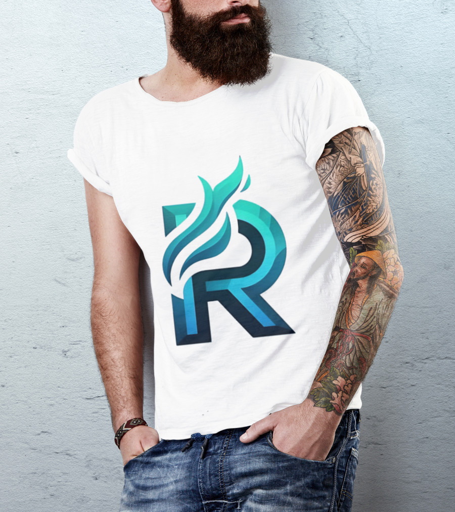 R Flame Letter Blue Green Gradient T-Shirt